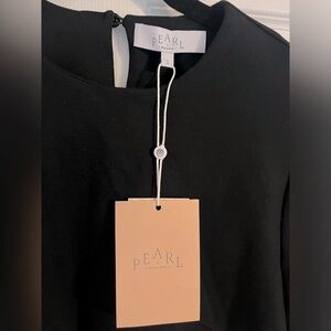 NWT PEARL by Lela Rose Black Ponte Fringe Detail Top Size S